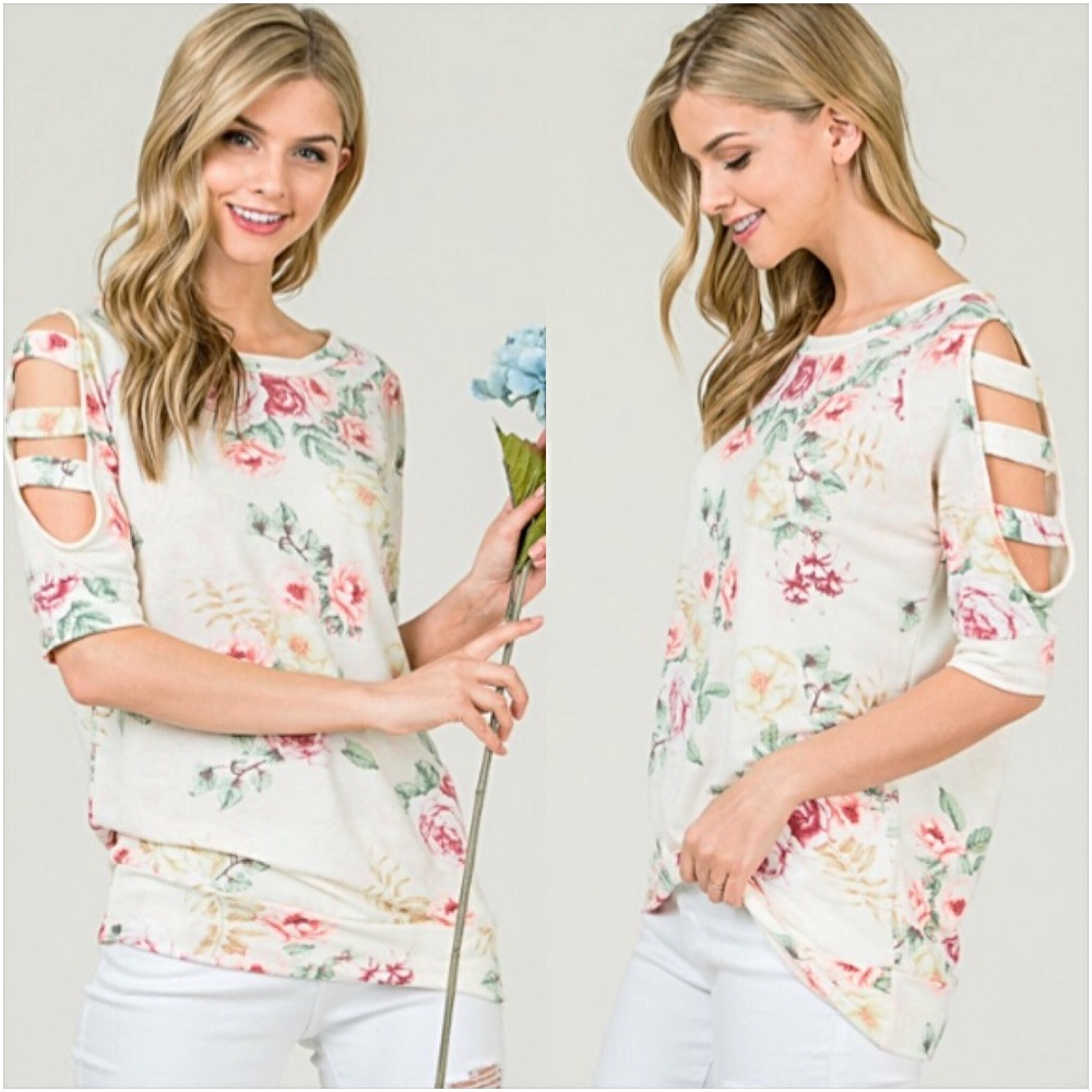 📍SALE Softest Ever Floral Ladder Sleeve Top SM - Picture 2 of 8